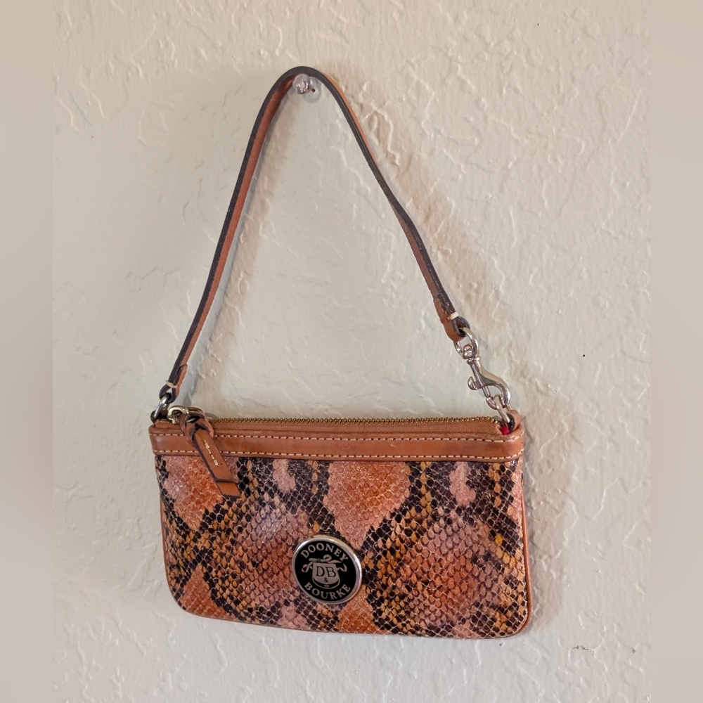 Dooney & Bourke Tan Snake-Print Embossed Leather Wristlet